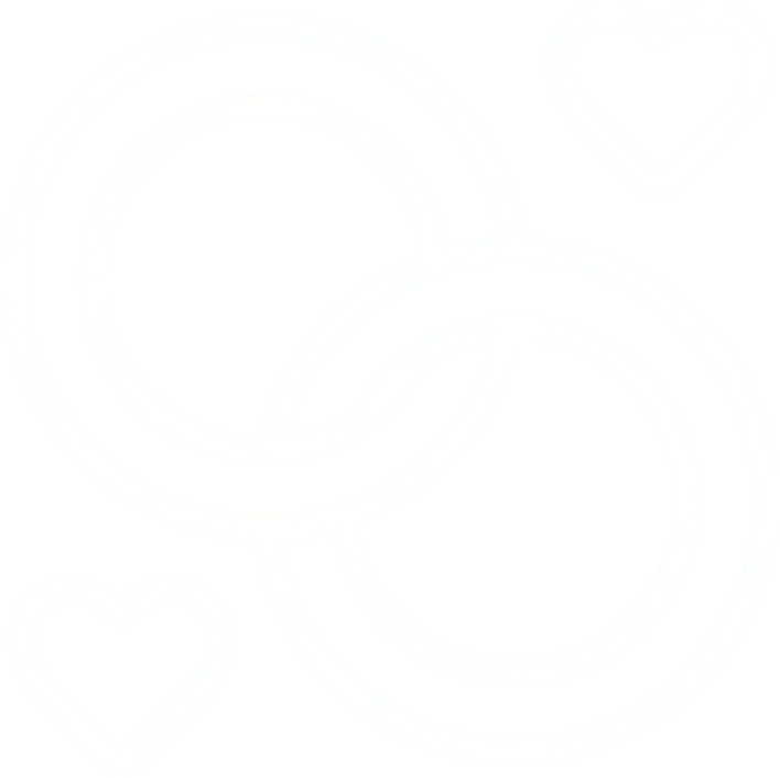 Interlocking rings with hearts design in a line drawing style.