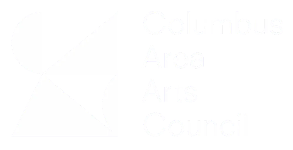 Logo of Columbus Area Arts Council featuring abstract geometric shapes on a gray background with white text.