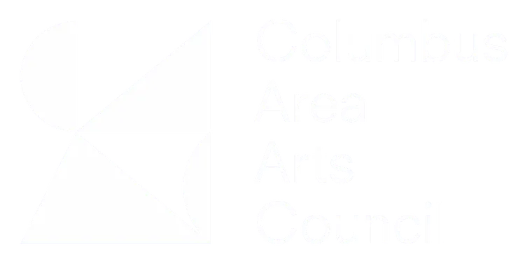 Logo of Columbus Area Arts Council featuring abstract geometric shapes on a gray background with white text.