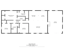 Floor plan of a residential property featuring labeled rooms with dimensions, including three bedrooms, two bathrooms, living room, kitchen, dining area, laundry, hallway, and attached garage.