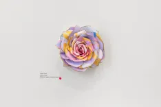 Colorful paper flower sculpture with a gradient from purple to pink on a white background.