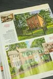 A printed real estate advertisement featuring historic homes for sale with exterior shots and details of the properties.